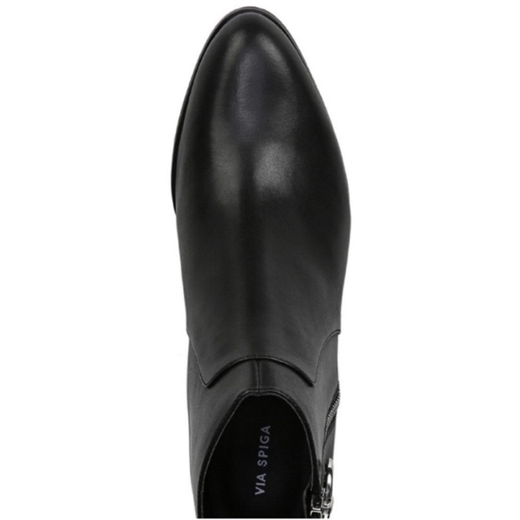 Via Spiga Shoes Cayla Black Leather Low Heel Zipper Ankle Boots New size 8.5 - Picture 3 of 13